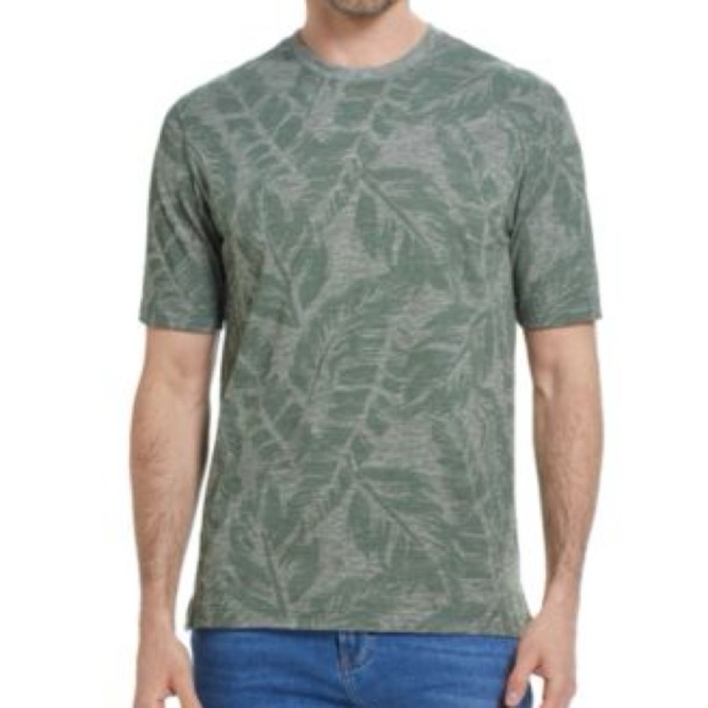 Weatherproof Vintage micro stripe slub‎ jersey large palm leaf all over plant